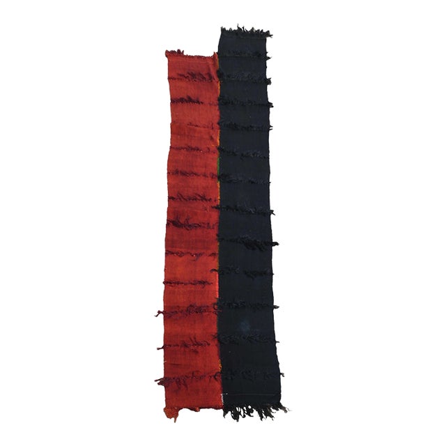 1970s Vintage Handmade Wool Cotton Red Green Runner Rug For Sale