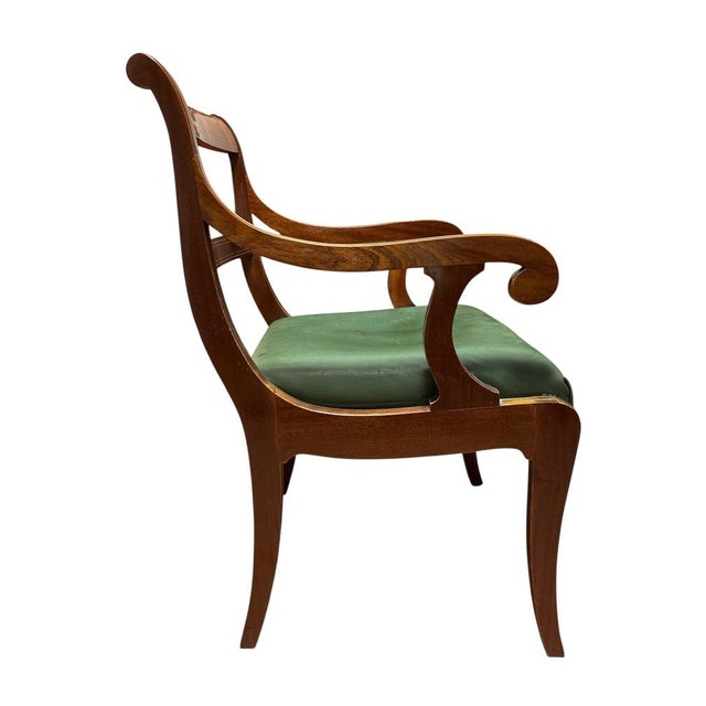 Neoclassical Revival Chair with Green Leather Seat For Sale - Image 3 of 7