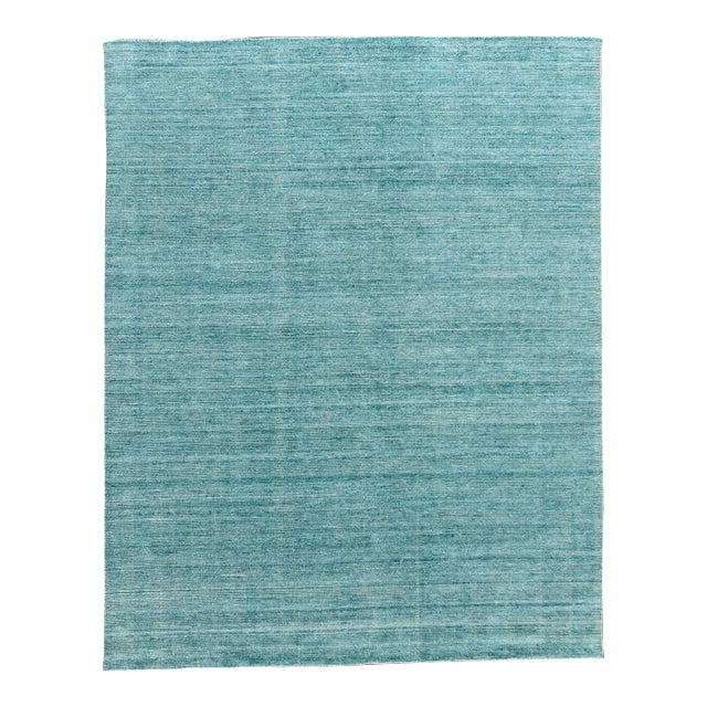 Apadana Teal Modern Bamboo/Silk Boho Handmade Rug For Sale
