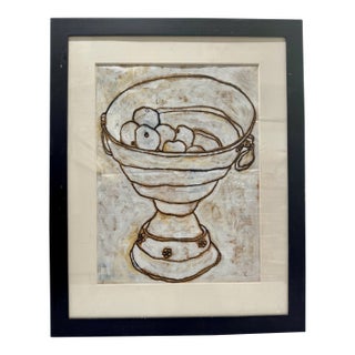 Mid 20th Century Original Mixed Media Newspaper Collage Classical Urn Still Life Framed For Sale
