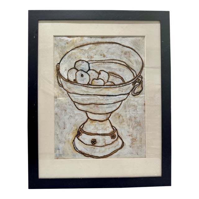 Mid 20th Century Original Mixed Media Newspaper Collage Classical Urn Still Life Framed For Sale
