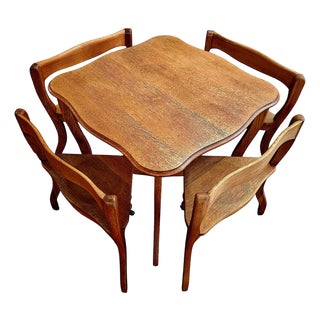 Vintage French Provencial-Style, Child-Size Nesting Table and Four Chairs For Sale