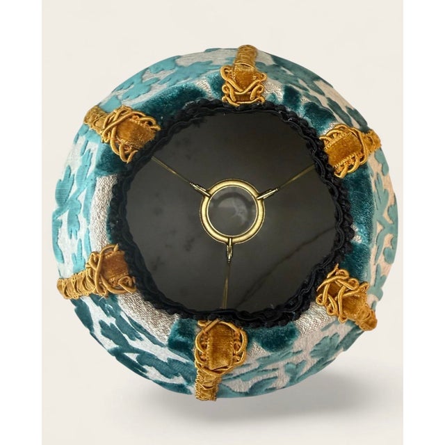 Custom Teal Velvet Bunny Lampshade in Covington “Luv Bunny” Fabric With Gold Trim For Sale - Image 4 of 4