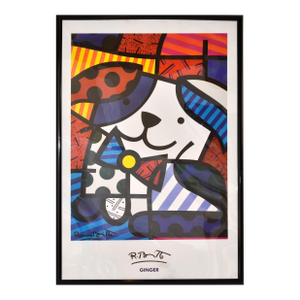 Romero Britto Colorful Pop Art Dog Print 'Ginger' Mid-Century Modern 2010