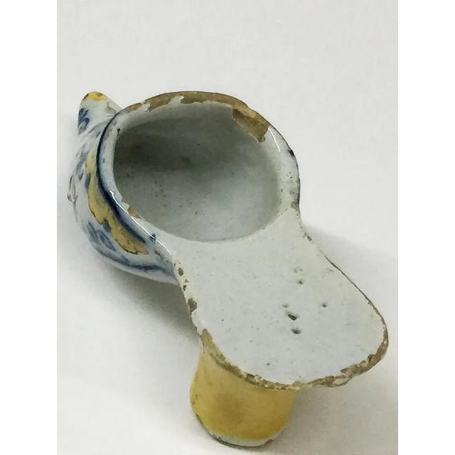 Small 18th Century Polychrome Earthenware Shoe Slippery from Makkum, Netherlands For Sale - Image 5 of 9