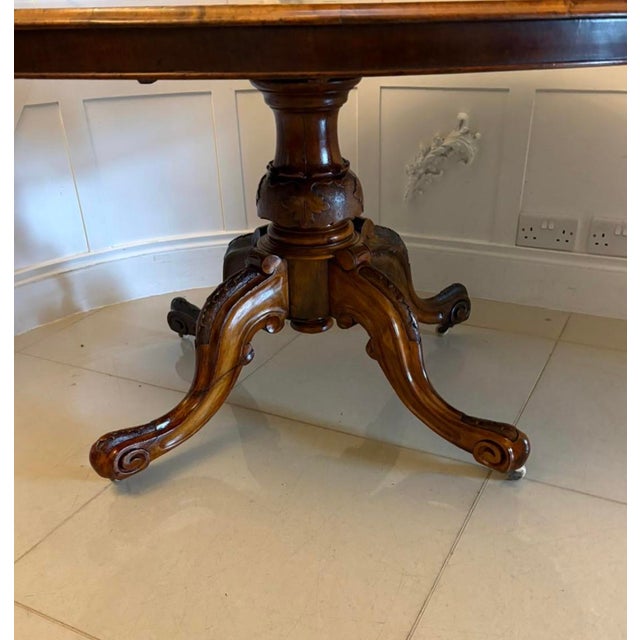 Antique Victorian Oval Burr Walnut Centre Dining Table with Tilt Top, 1860s For Sale - Image 11 of 13