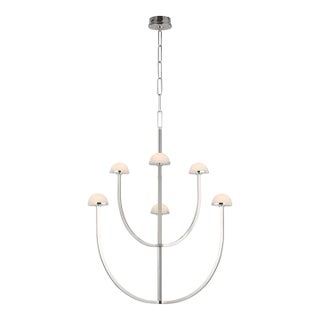 Kelly Wearstler for Visual Comfort Signature Pedra Large Two-Tier Chandelier in Polished Nickel with Alabaster For Sale