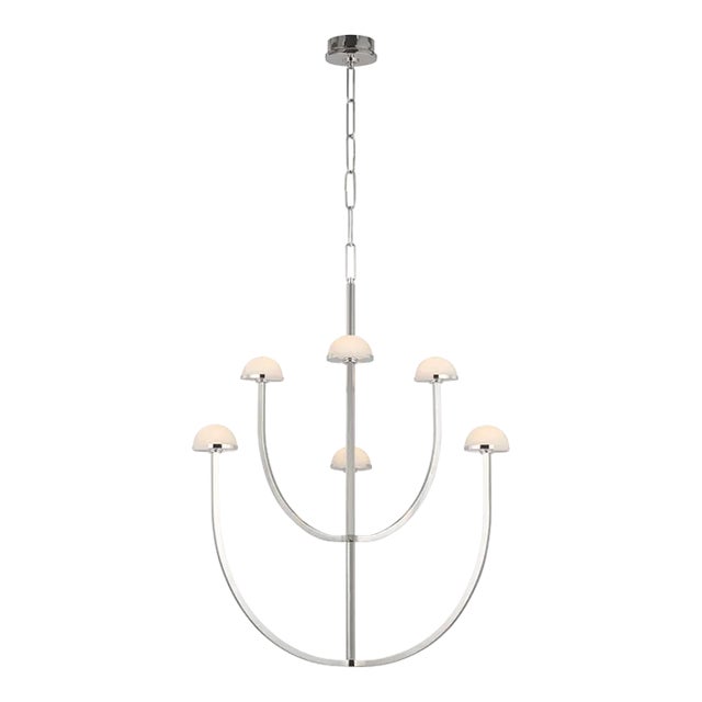 Kelly Wearstler for Visual Comfort Signature Pedra Large Two-Tier Chandelier in Polished Nickel with Alabaster For Sale