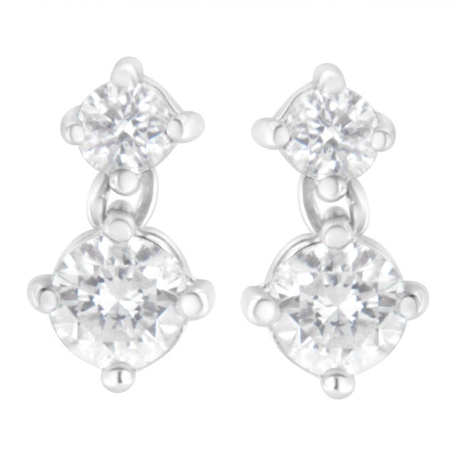 Contemporary 14K White Gold 1 cttw Double Diamond Stud Earrings (H-I Clarity, SI2-I1 Color) For Sale - Image 3 of 5