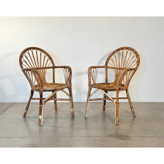 Brown Vintage Rattan and Bamboo Chairs, 1970s, Set of 2 For Sale - Image 8 of 8