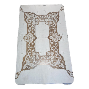 1990s Lacework Linen Vintage Tablecloth