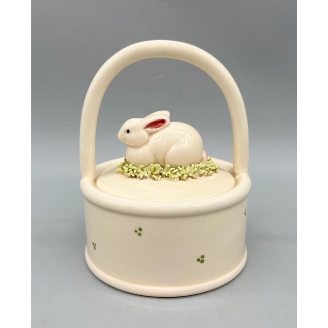 Ceramic 1980's Vintage Fitz & Floyd Ceramic Bunny Basket — Spring/ Easter Trinket Box For Sale - Image 7 of 10