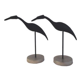 Modern Black Heron Bird Sculpture, a Pair For Sale