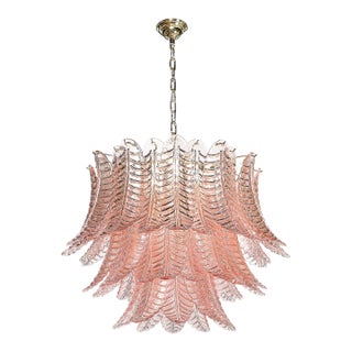 Modernist Hand-Blown Smoked Rose Murano Glass 3-Tier Reeded Feather Chandelier For Sale