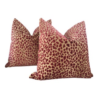 Cowtan and Tout “Ocelot” in Red and Tan Plush Pillows - a Pair For Sale
