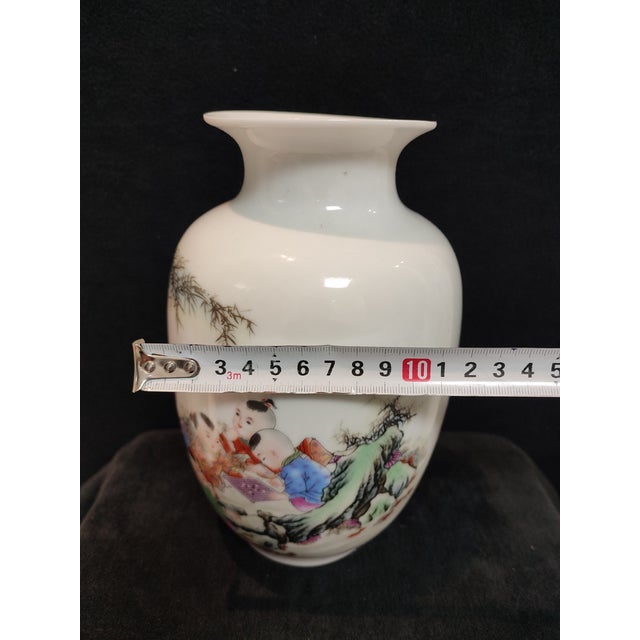 White Chinese Ceramic Vase Qianlong Marked Famille Porcelain Vase Hand Painted Playing Children Pattern For Sale - Image 8 of 12