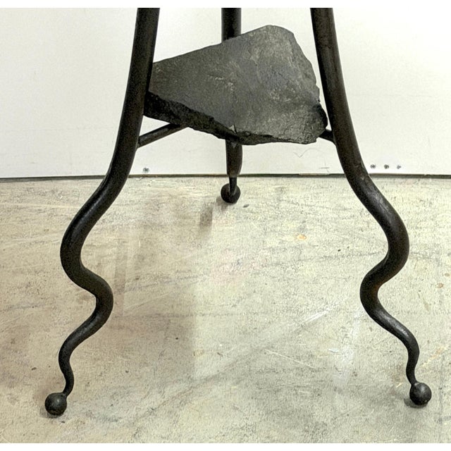 Black Modern Wrought Iron & Slate Two-Tier Side Table, in the Style of Albert Paley For Sale - Image 8 of 14