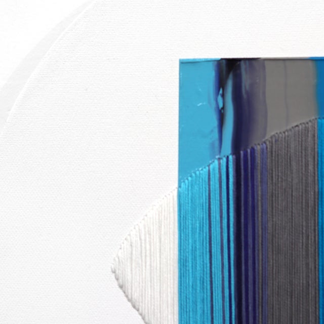 Abstract Words Like Drops of Water on a Stove - Round Blue Abstract Original Artwork by Raul De La Torre For Sale - Image 3 of 9