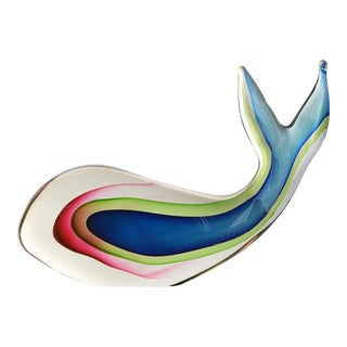 Mid Century Murano Rainbow Glass Whale Sculpture For Sale