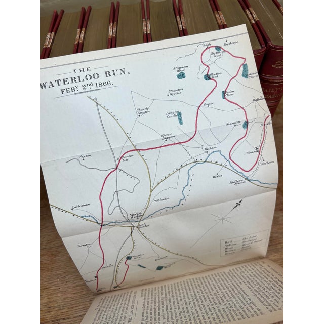 Wonderful Collection 10 Volume Bailey's Magazine of Sports & Pastimes Antique Red Leather Spine Books English Country Equestrian Horse For Sale - Image 9 of 14