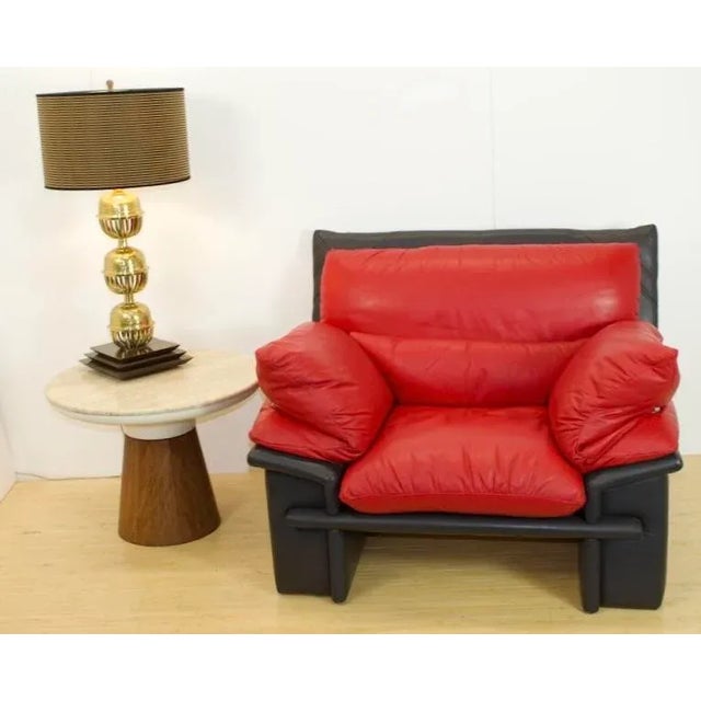 1980s Red and Black Leather Down-Filled Lounge Chair | Made in Italy For Sale In Fayetteville, AR - Image 6 of 6