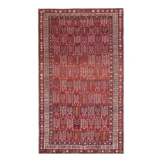 1900s Red Rust Tree of Life Geometric Antique Caucasian Shirvan Rug 5'10" X 9'10" Wool Carpet For Sale