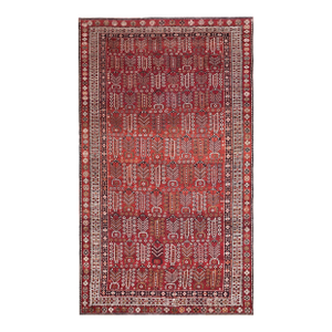 1900s Red Rust Tree of Life Geometric Antique Caucasian Shirvan Rug 5'10" X 9'10" Wool Carpet