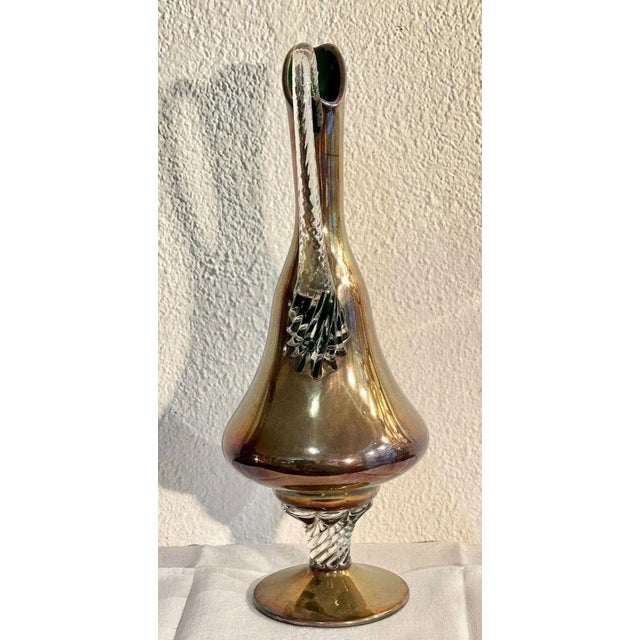 An enamelled and silver jug ​​finely made of glass, vintage. Dimensions: H.37 cm, 11 cm D.Base.