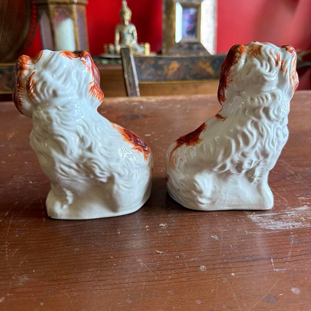Red A Charming Pair of Antique Staffordshire Spaniel Dogs, Circa 1880 For Sale - Image 8 of 12