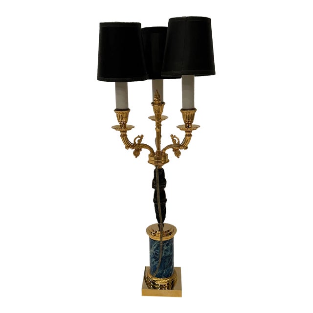 Empire Style Gilt & Patinated Bronze Figural Table Lamp For Sale