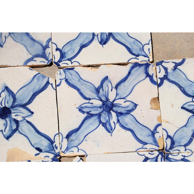Antique Set of Eleven 18th Century Portuguese Floral Trellis Tiles in Cobalt Blue & White For Sale - Image 11 of 12