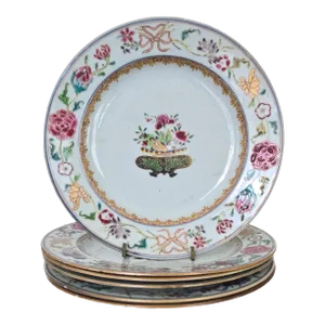 Set of 6 Antique Chinoiserie French 17th Century Chinoiserie Porcelain Wall Plates
