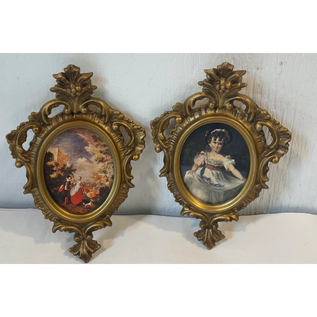 Pretty pair of Italian style gilt gold framed print