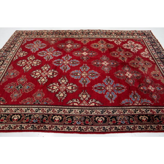 Persian Handmade Red Persian Wool Rug Vintage Kashan With Allover Pattern For Sale - Image 3 of 8