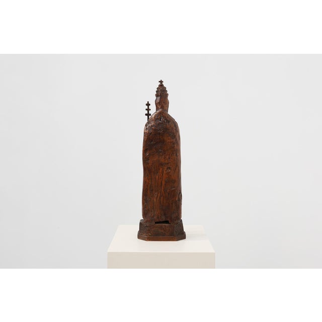 18th Century Carved Wooden Sint-Cornelius Figure with Papal Tiara and Triple Cross Staff, 1800s For Sale - Image 9 of 18
