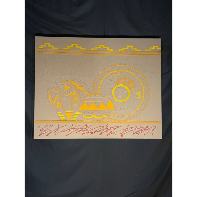 Rustic Oversized Southwestern Pottery Relief Canvas Artwork For Sale - Image 3 of 11