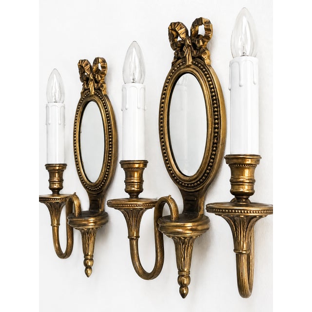 1930s Louis XVI Gilt Bronze Mirrored Model 16572 Wall Sconces by Lucien Gau, Paris, 1930s, Set of 2 For Sale - Image 5 of 8