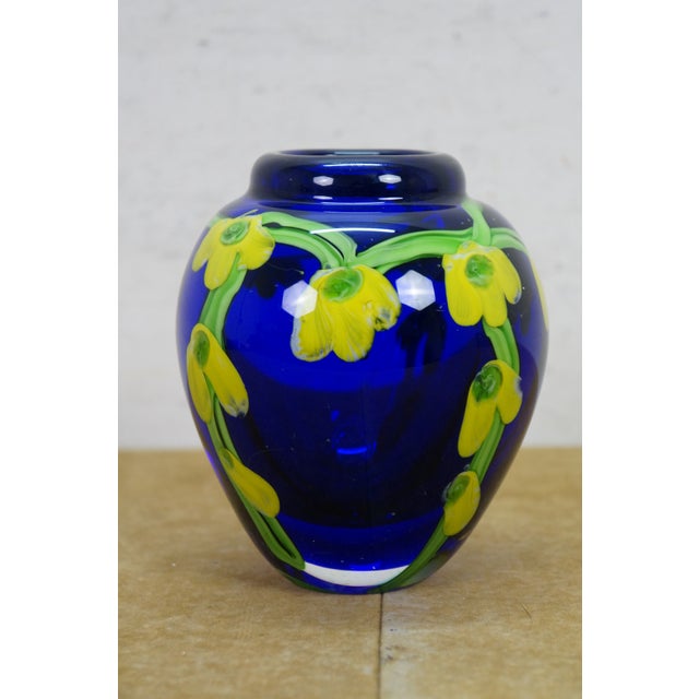 Blue Vintage Italian Murano Laburnum Cobalt Blue Glass Bud Vase Urn 6" For Sale - Image 8 of 12