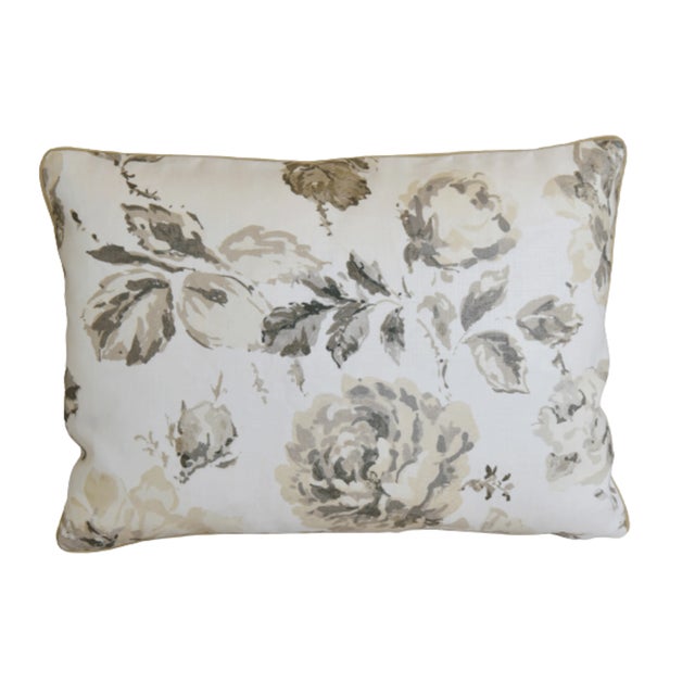 Custom-tailored pillow in vintage/unused designer Richard Smith for Madeaux Fabrics linen textile called "Rose Glacees"...