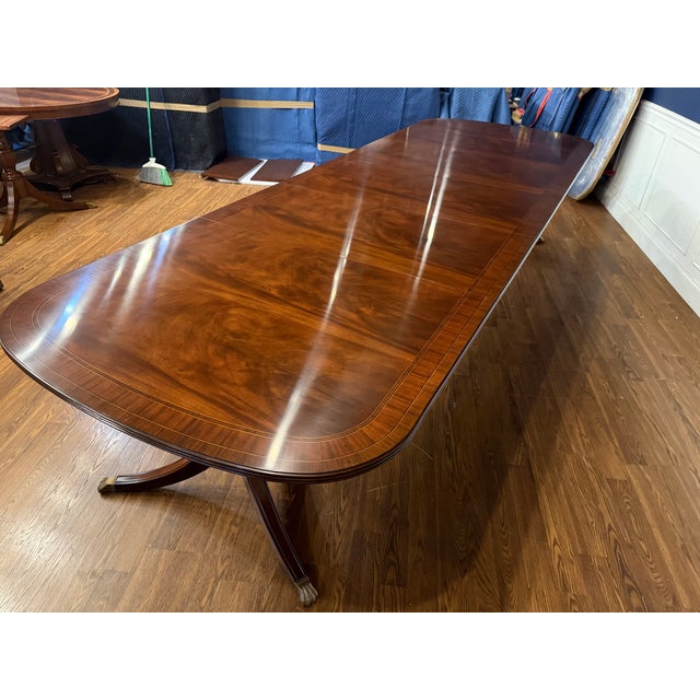 Georgian Style Multi-Banded Mahogany Dining Table by Leighton Hall - Showroom Sample For Sale - Image 16 of 18