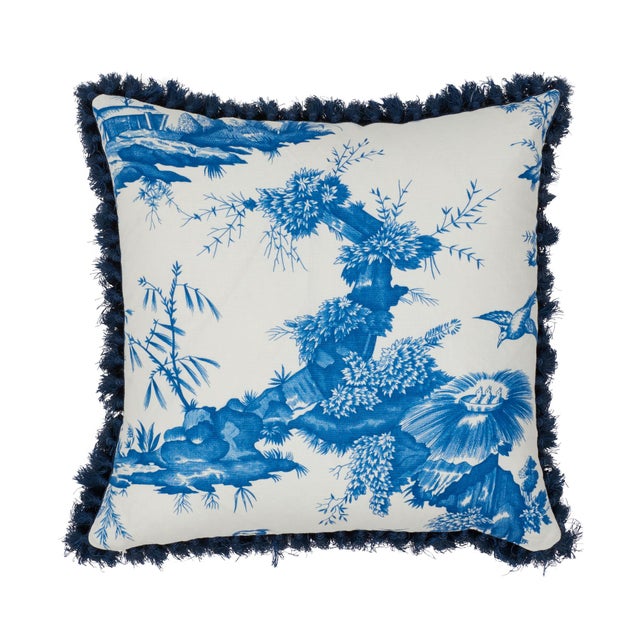 This 18" x 18" pillow features Shengyou Toile in Blue with Valentin Silk Tassel. Based on a priceless 18th century archive...