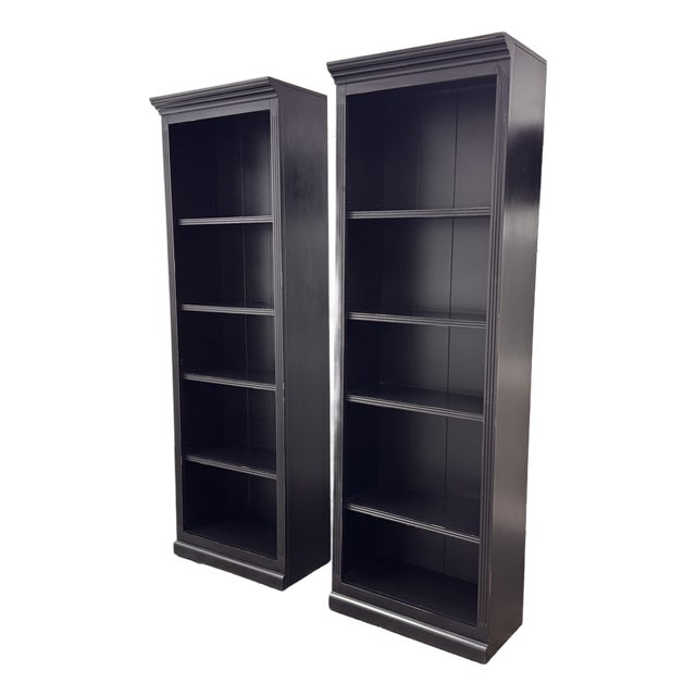 Ballard Designs Tuscan Flush Center Bookcases, Pair For Sale