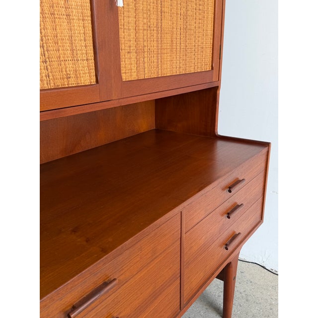 Mid-Century Danish Modern Teak Hutch With Woven Cane Doors For Sale In New York - Image 6 of 12