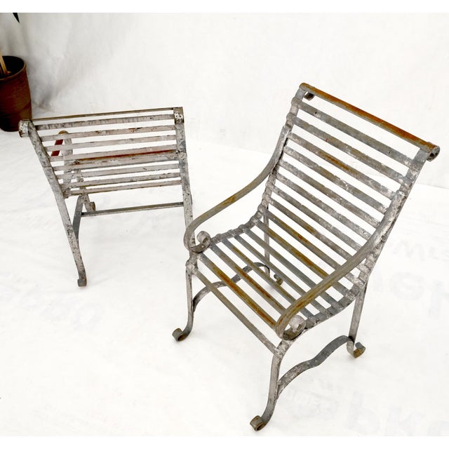 Heavy Antique Wrought Iron Outdoor Chairs His & Hers For Sale - Image 11 of 18