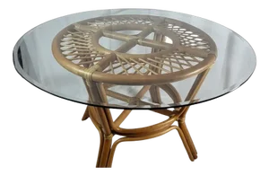 Rattan Dining Table with Clear Glass Tray, 1970s