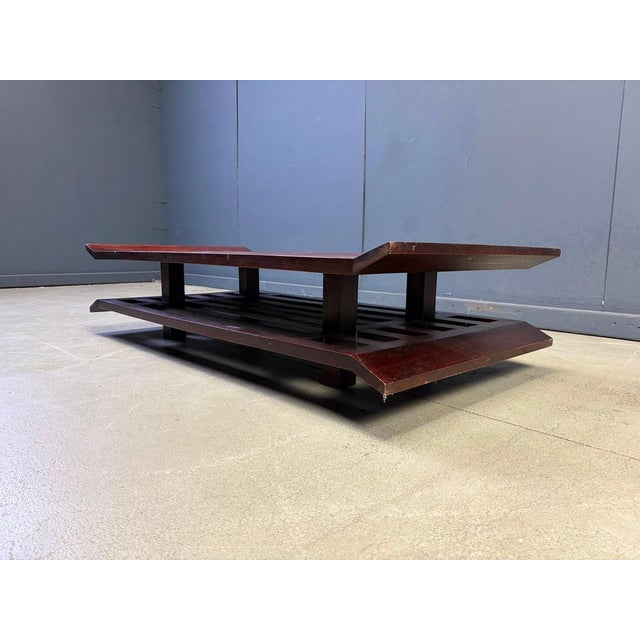 Wood Two-Tiered Pagoda Wabi Sabi Coffee Table in Wood and Bamboo, 1970s For Sale - Image 7 of 12