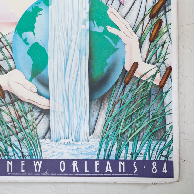 Turquoise New Orleans Louisiana 1984 World Exposition Poster Limited Edition Signed Hugh Ricks For Sale - Image 8 of 12