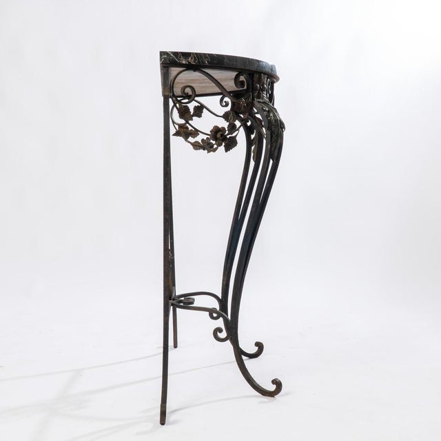 1920s French Wrought Iron Marble Top Demi Lune Table For Sale - Image 10 of 12