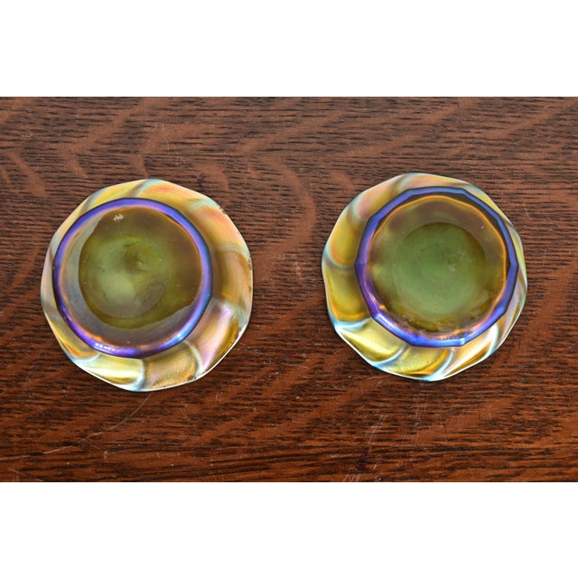 Early 20th Century Louis Comfort Tiffany Favrile Iridescent Art Glass Salt Cellars, Pair For Sale - Image 5 of 9