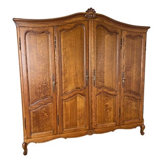 Vintage French Louis XVI Style Wardrobe in Oak For Sale